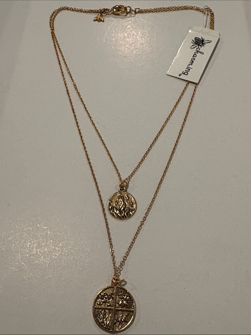 Bee Charming Gold Plated Fire Layered Coin Pendant Necklace NWT